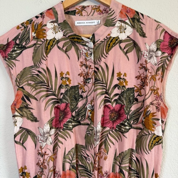 Rebecca Minkoff Pink Floral Short Sleeve Ollie Tropical Rose Dress Stretch Waist - Picture 3 of 10